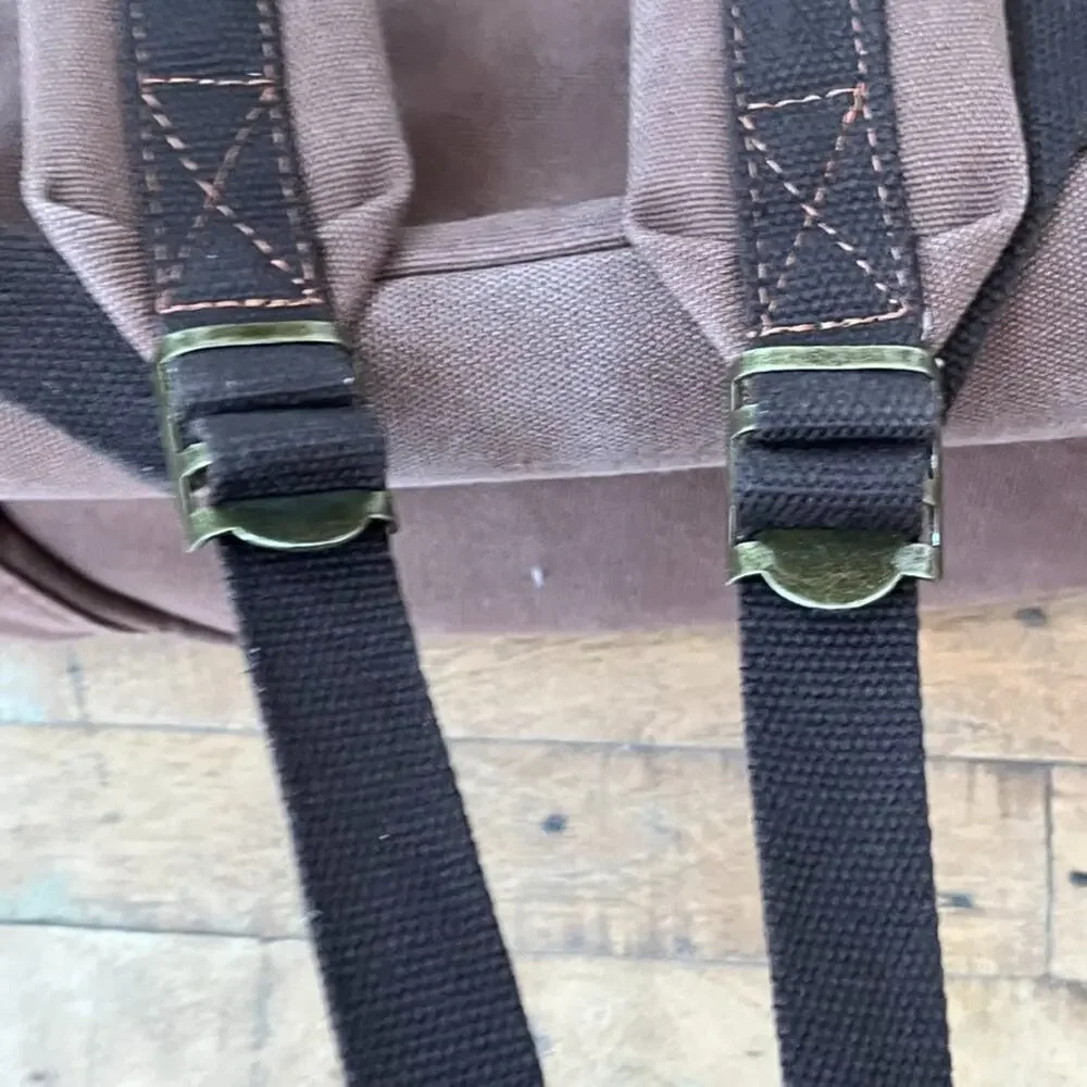 Augur Jans High Capacity Canvas Backpack Brown Leather Detail Rucksack